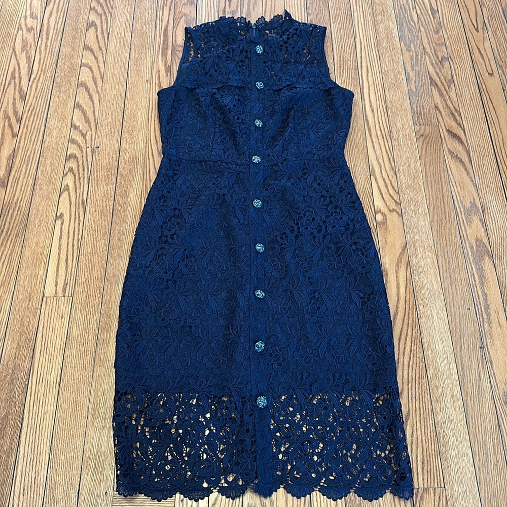 J. Crew Navy Sleeveless Lace Button-Front Midi Dress